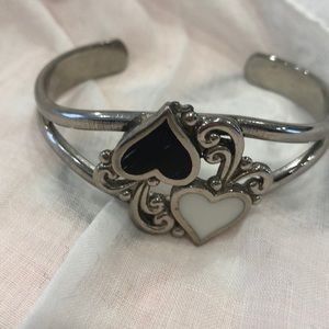 Silver bracelet with White and Black Heart